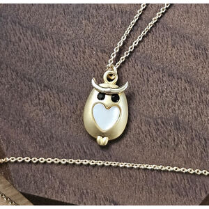 Gold Tone Mini Owl Pendant Necklace with Gemstones